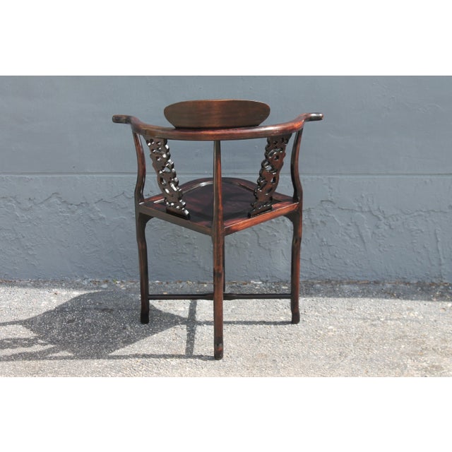 Wood Antique Asian Meticulously Carved Mahogany Corner Chair For Sale - Image 7 of 11