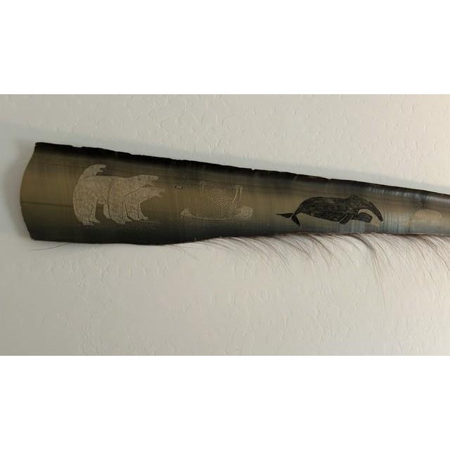 7' 5" X 8" Scrimshaw whale baleen frond by celebrated artist Roger Silook (1923-2004) of St. Lawrence Island, Alaska. He...
