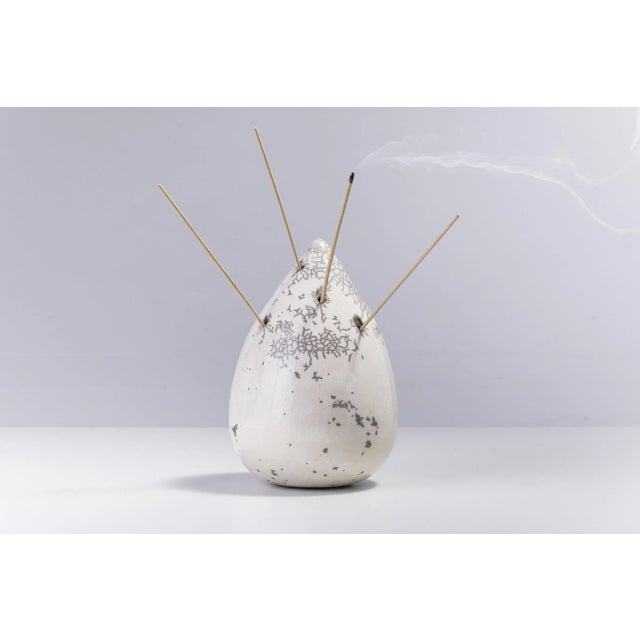 Japanese Modern Goccia Raku White Ceramic Incense Holder For Sale - Image 4 of 6