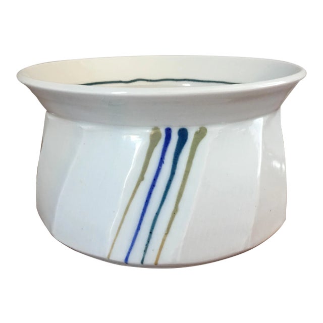 Vintage White Studio Pottery Bowl For Sale
