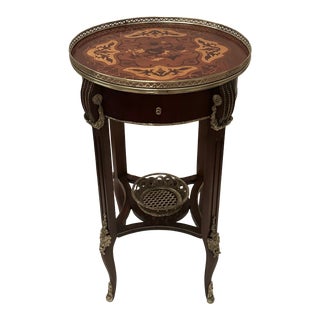 Round Mahogany Inlaid Side Table With Bronze Mounts For Sale