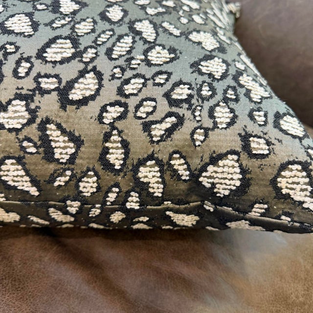 Abstract Woven Monochrome Leopard Motif Cushion Cover For Sale - Image 3 of 14