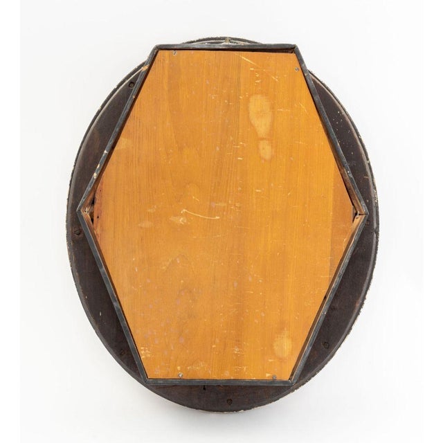 Wood French Art Deco Oval Mahogany and Brass Wall Clock For Sale - Image 7 of 7