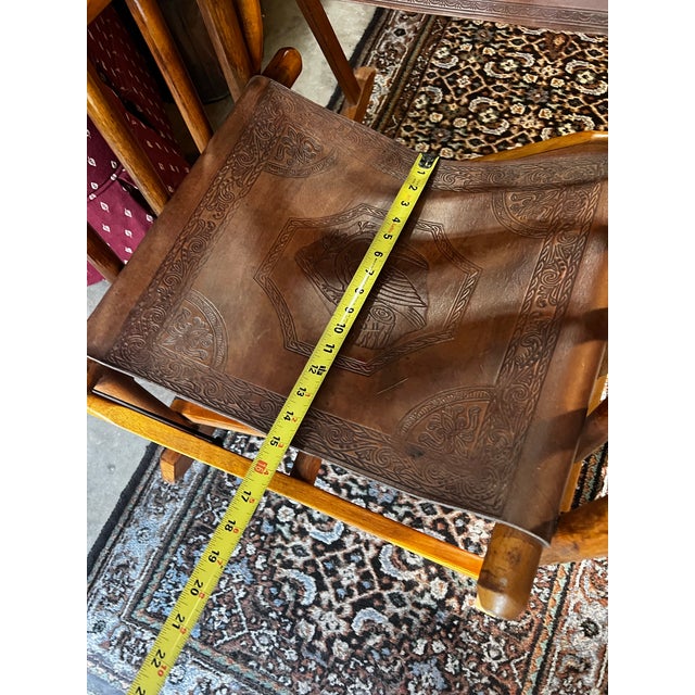 1970s Wooden and Leather Handmade Rocking Chair With Costa Rica Birds Design For Sale - Image 5 of 12
