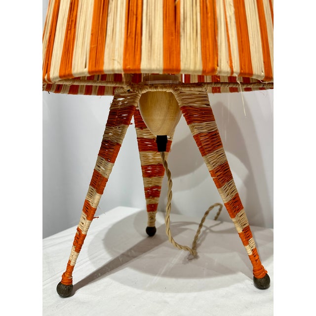 Mid 20th CenturyFlame Orange Moroccan Raffia Table Lamps - a Pair For Sale - Image 4 of 6