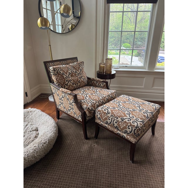 Transitional Modern Transitional Club Chair and Ottoman With Exposed Wood Frame For Sale - Image 3 of 5