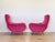 50's armchair pair performed in the style of Marco Zanuso, fuchsia -colored fabric, brass feet, new padding and fabric