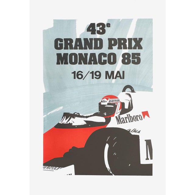 Contemporary 1985 Monaco Grand Prix Automobile Lithograph Poster Reissue For Sale - Image 3 of 3