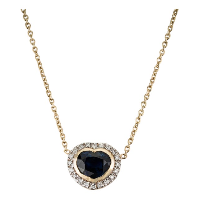 Mid 20th Century Inspired Sapphire Diamond Heart Necklace in 14k Gold For Sale