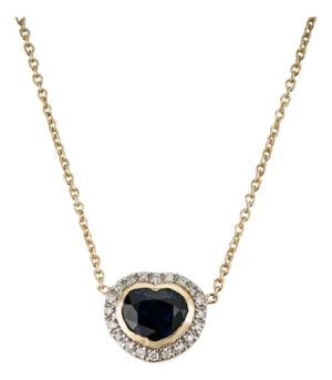 Mid 20th Century Inspired Sapphire Diamond Heart Necklace in 14k Gold
