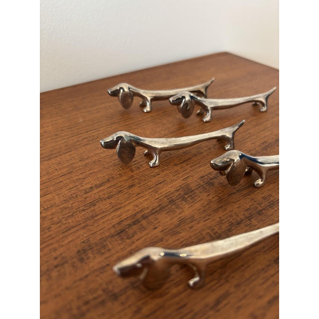 Vintage Dachshund Knife Rests in Metal, 1980s, Set of 5 For Sale - Image 3 of 8
