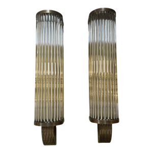 Pair of Vintage Italian Art Deco Wall Sconces in Bronze and Glass