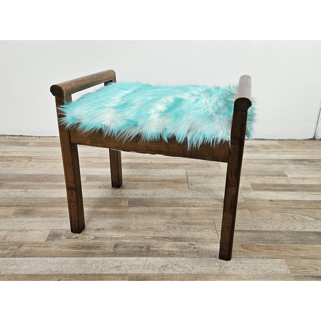 Art Deco stool restored and newly upholstered with a beautiful white/blue long pile. It dates back to the early 1940s,...
