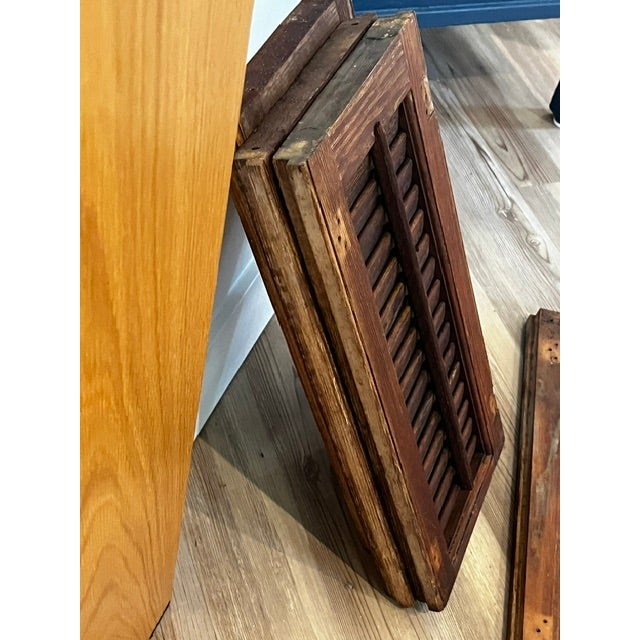 Wood Vintage Louvered Wooden Shutters For Sale - Image 7 of 7