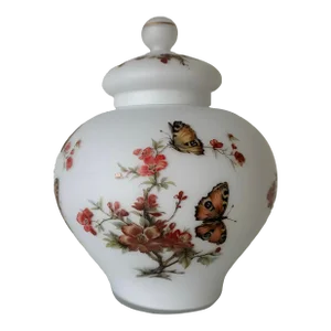 Vintage Italian Lidded White Frosted Glass Ginger Jar