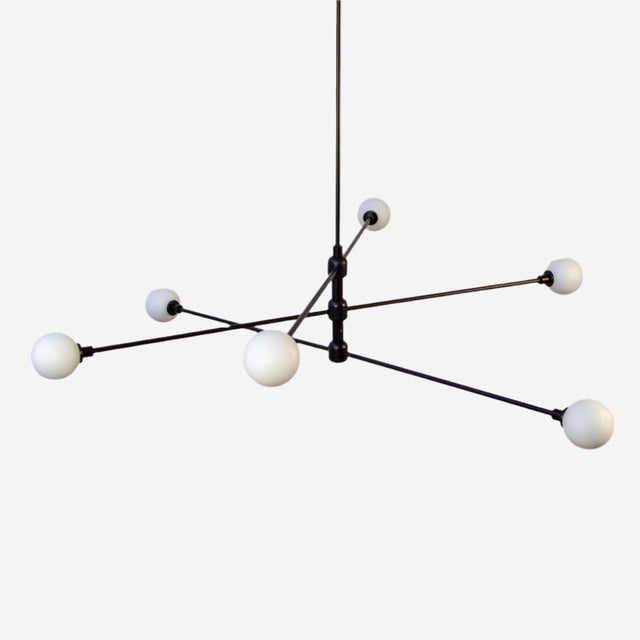 Three Tier Chandelier, Black, 27.5in H, 3 Inch Glass Globes, by Research.Lighting, Modern, Minimal Hanging Light For Sale In New York - Image 6 of 10