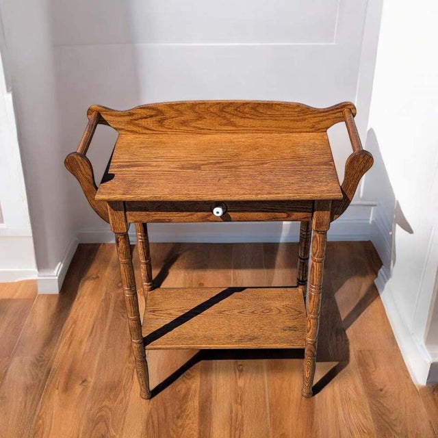 Antique Oak Washstand With Drawer, Shelf and Towel Rail, 19th Century For Sale - Image 10 of 17