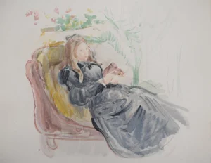 After Berthe Morisot, Young Woman on a Sofa, 1946, Signed Lithograph