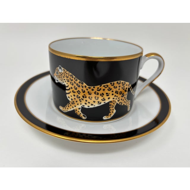 African Lynn Chase Jaguar Jungle Porcelain Cup and Saucer With Gold Trim For Sale - Image 3 of 16