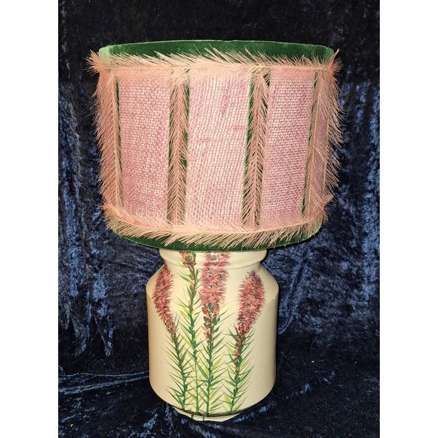 Vintage Table Lamp with a Floral Painted Ceramic Base and Fabric Shade from Lamplove, 1970s, in Very Good conditions....