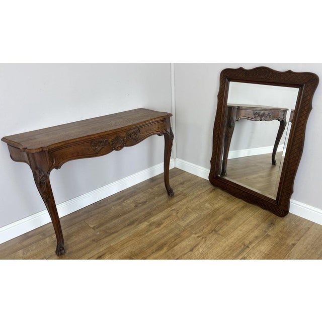 Antique French Louis Oak Wall Mirror and Console Table, Set of 2 For Sale - Image 18 of 18