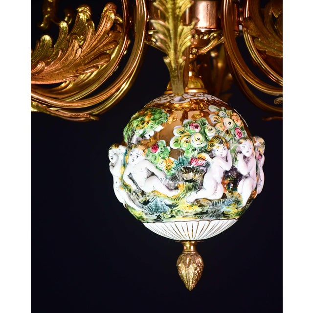 Manila, Large Size 12 Light Italian Vintage Ceramic Chandelier, 1960 For Sale - Image 12 of 18