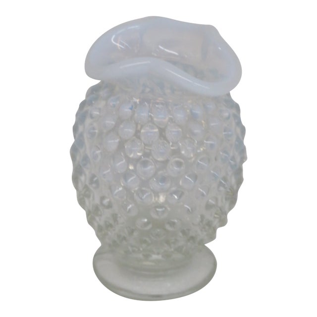Fenton French Glass Hobnail Opalescent Small Vase Clear White Fluted Rim 4771b For Sale