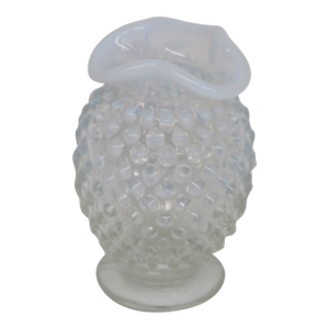 Fenton French Glass Hobnail Opalescent Small Vase Clear White Fluted Rim 4771b
