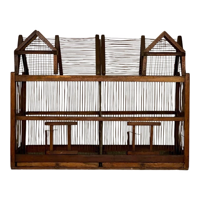 19th Century Architectural Dual Compartment Wood and Wire Birdcage For Sale