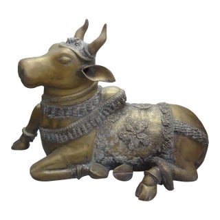 Vintage Anglo-Indian Brass Cow Sculpture For Sale