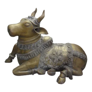 Vintage Anglo-Indian Brass Cow Sculpture