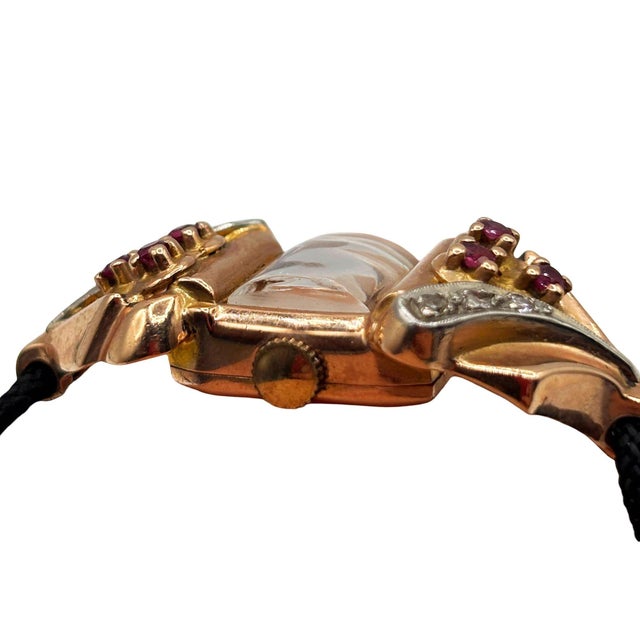 1940s Women's 14k Gold Wristwatch W/ Ruby & Diamond Accents by Jacoby-Bender For Sale - Image 12 of 16