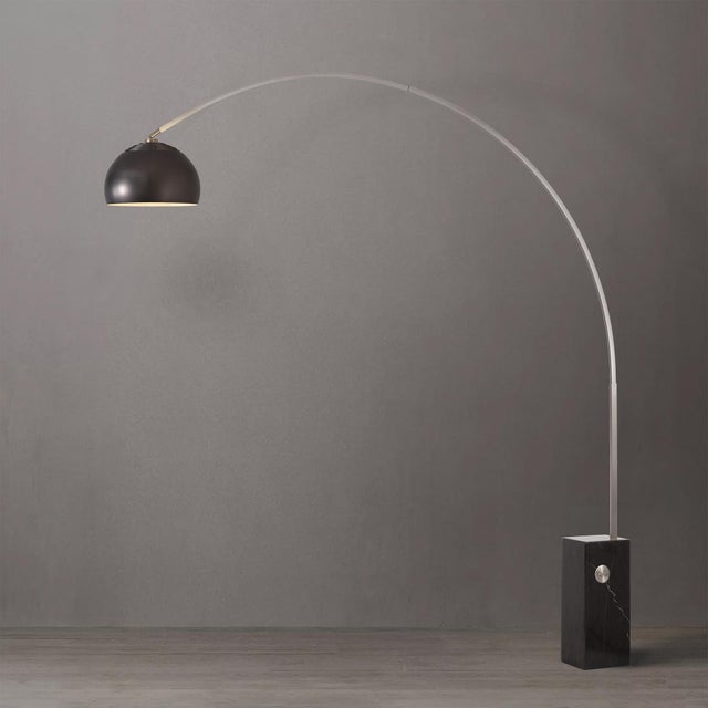 Nova 95" Iconic Half Dome Floor Lamp by Nova of California - Black Marble Base, Satin Nickel Body Finish, Black Nickel, Dimmable For Sale - Image 4 of 7