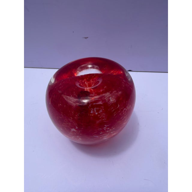 1990s 1994 Hand-Signed Richard Blenko Ruby Red Glass Apple Paperweight - Model #882 For Sale - Image 5 of 12