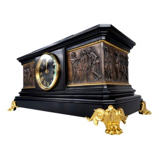 Antique French Bronze and Marble Mantel Clock by Ferdinand Barbedienne, 19th Century For Sale