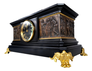Antique French Bronze and Marble Mantel Clock by Ferdinand Barbedienne, 19th Century