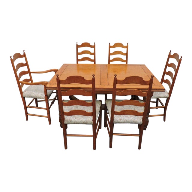 Hard Rock Maple Retractable Dining Table With 6 Chairs By Whitney