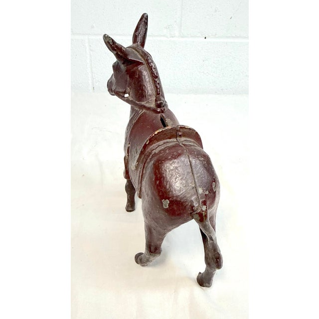 Metal Antique 1920's Ac Williams Hand Painted Cast Iron Donkey Coin Penny Still Bank For Sale - Image 7 of 14