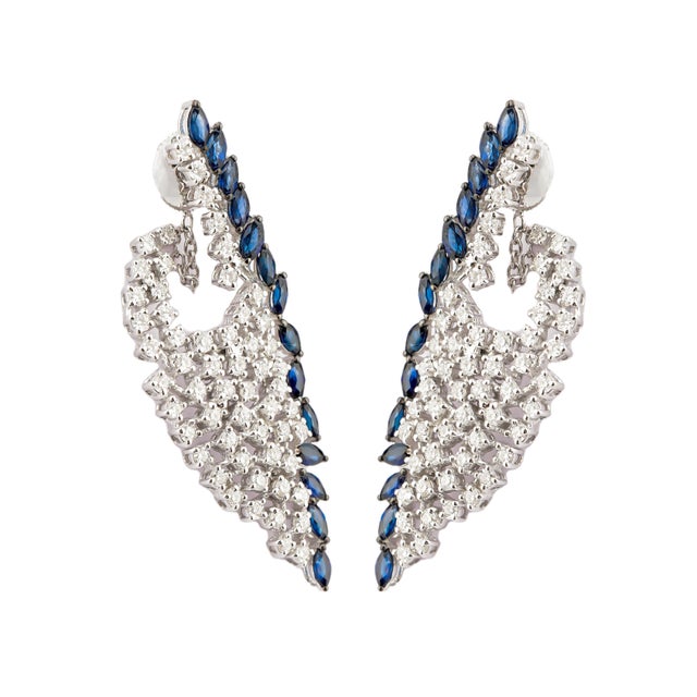 Contemporary Natural diamond 2.46cts & blue sapphire 2.67cts earring in 18k gold For Sale - Image 3 of 18