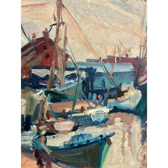 Beside the Docks by Letha Churchill Walker - American - C.1940 “Beside the Docks,” Oil on board A beautiful harbor scene...