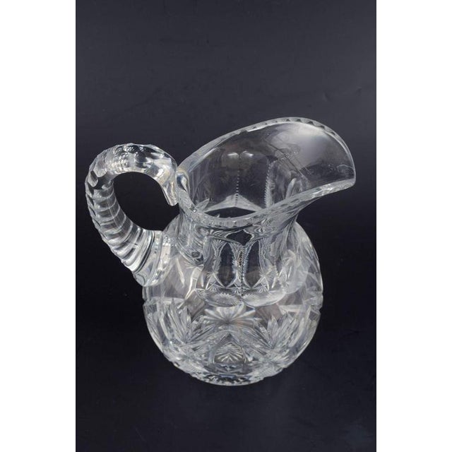 Crystal Glass Pitcher Heavy, faceted quality, 1930s/40s. Elegant and substantial pitcher in clear crystal glass with deep...