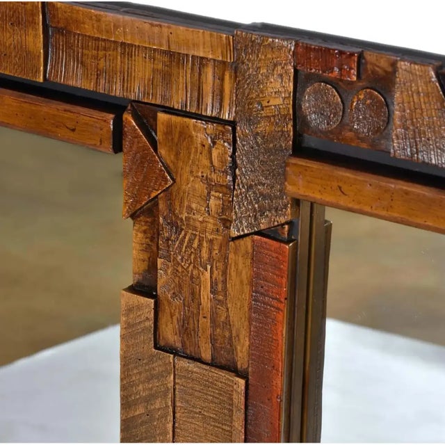 Mid-Century Modern Vintage 1970s Lane Brutalist Double Wall Mirror Geometric Paul Evans Style For Sale - Image 3 of 9