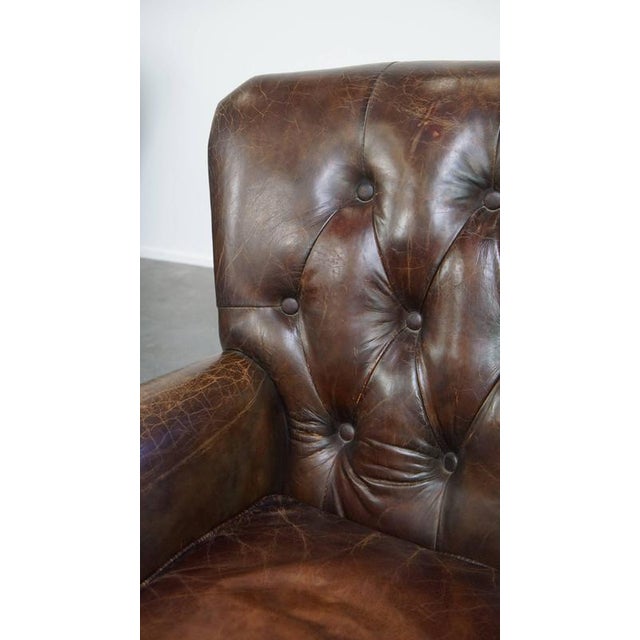 Cognac Colored Brown Chesterfield Armchair For Sale - Image 9 of 14
