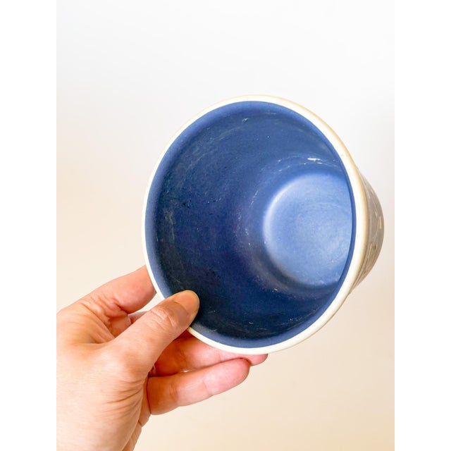 Soholm Pottery Vintage Danish Modern Blue and White Cachepot For Sale - Image 4 of 7
