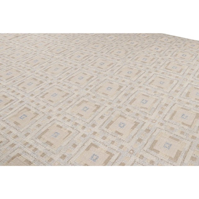 White Rug & Kilim’s Scandinavian Rug With White and Beige-Brown Geometric Patterns For Sale - Image 8 of 8