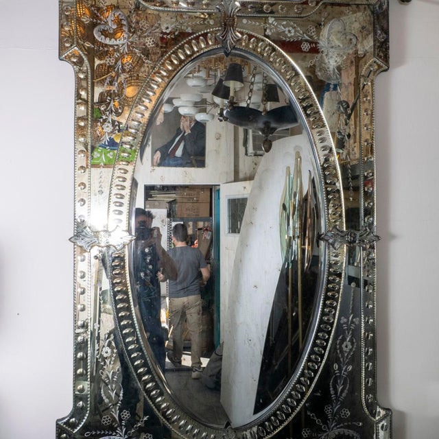 1990s Etched and scalloped glass Venetian mirror For Sale - Image 5 of 13