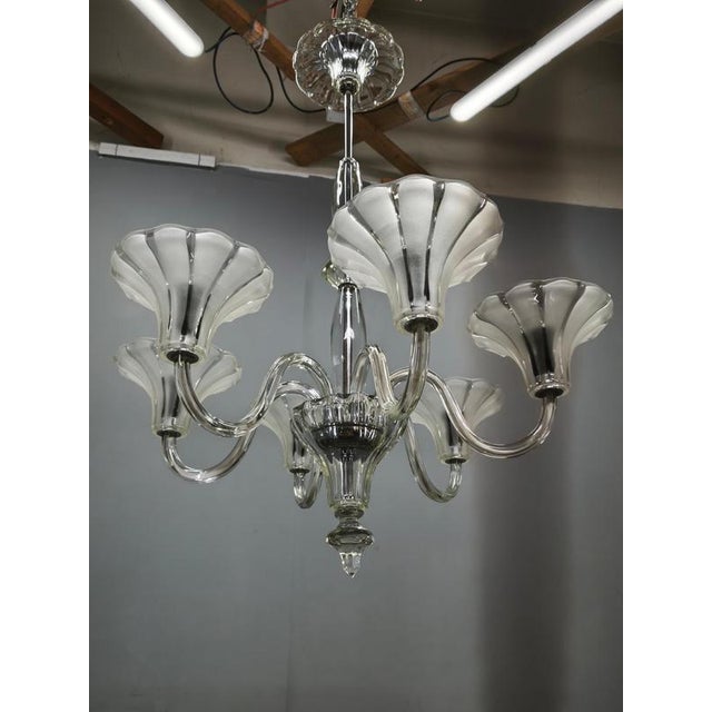 Gold Art Deco Six-Arm Glass Chandelier, Czechoslovakia, 1930s For Sale - Image 8 of 12