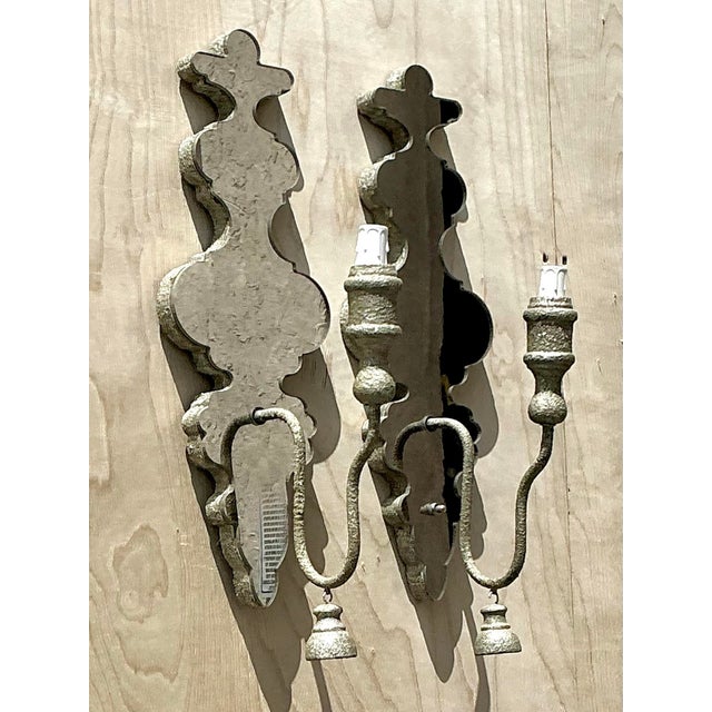 Silver Vintage Mirrored Glass Sconces - Pair For Sale - Image 8 of 12