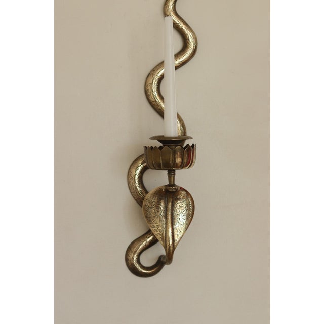 Egyptian Revival Style Engraved Brass Cobra Sconces, Set of 2 For Sale - Image 15 of 18