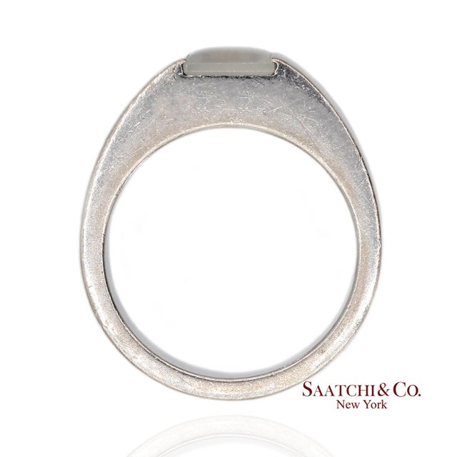 Metal Vintage 18k (750) White Gold Original Authentic Cartier Tank Moonstone Ring, Size 5 For Sale - Image 7 of 10